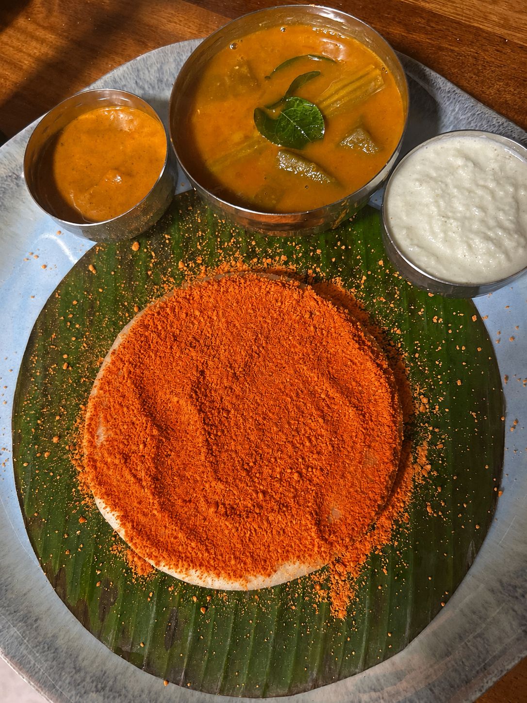 Podi dosa with sambar and chutney